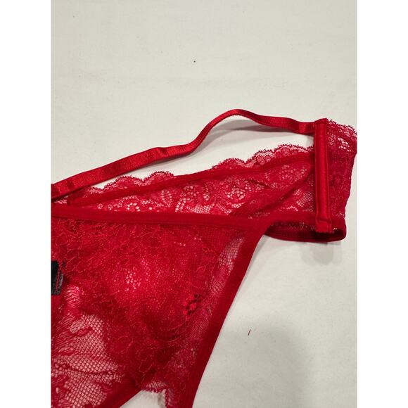 NEW Frederick's of Hollywood Lover Floral Lace Bra Set Size S/M Lipstick Red NWT - Picture 6 of 9